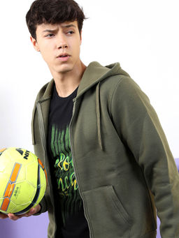 HIGHLANDER - Olive Solid Slim Fit Hoodie