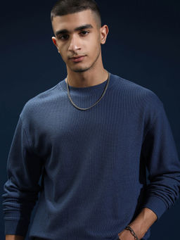 HIGHLANDER - Navy Blue Solid Relaxed Fit Sweatshirt