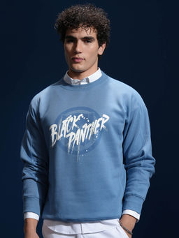 HIGHLANDER - Blue Printed Oversized Fit Sweatshirt