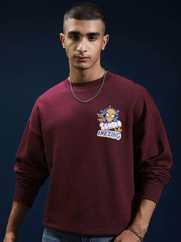 HIGHLANDER - Maroon Printed Oversized Fit Sweatshirt