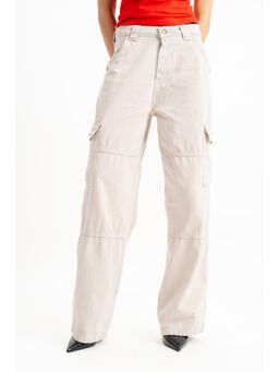 FREAKINS - Cream Cargo Utility Denim Jeans