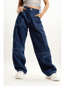 FREAKINS - Deep Blue Accent Cargo Denim Jeans