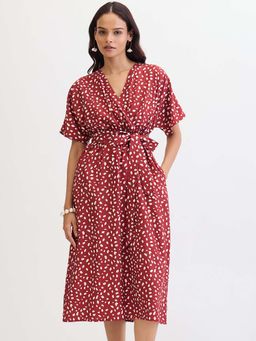 Femmella - Deep Red Polka Print Midi Dress