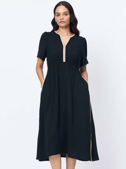 Femmella - Black and Beige Colorblock Midi Dress