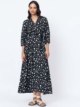 Femmella - Black Polka Wrap Maxi Dress