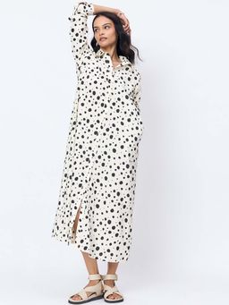 Femmella - White Polka Shirt Maxi Dress