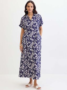 Femmella - Blue and White Floral Shirt Maxi Dress