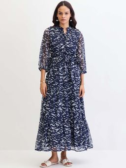 Femmella - Navy Abstract Printed Tiered Maxi Dress