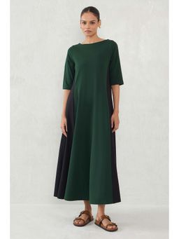 Femmella - Green And Black Cotton Knit Colorblock Dress