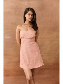 Lea Clothing - Steffi Baby Pink A-Line Embroidered Mini Dress