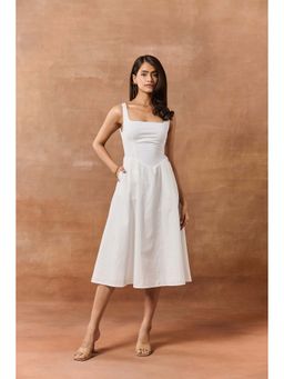 Lea Clothing - Kornelia White Fit and Flare Midi Dress