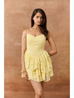 Lea Clothing - Gilliane Butter Yellow Ruffle Mini Dress
