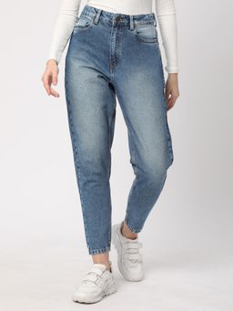 R&B - Blue Solid Relaxed Women Jeans