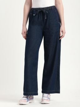 R&B - Blue Solid Relaxed Women Jeans