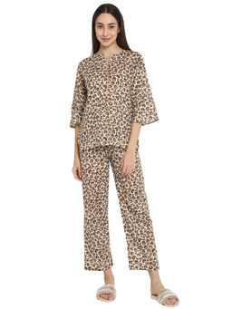 Shopbloom - Animal Print Round Neck Cotton Top with Pyjama (Set of 2)