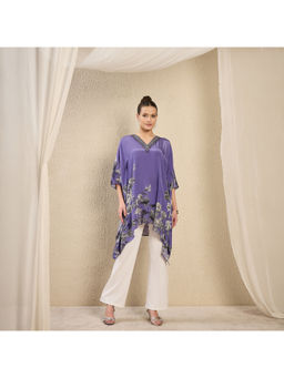 First Resort by Ramola Bachchan - Lavender Embellished Floral Kaftan Top