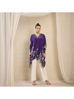 First Resort by Ramola Bachchan - Purple Embellished Floral Kaftan Top