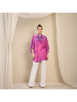 First Resort by Ramola Bachchan - Purple Floral Bow-Tie Top