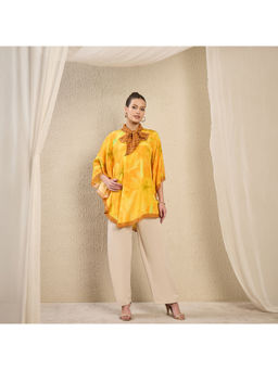 First Resort by Ramola Bachchan - Yellow Floral Bow-Tie Top
