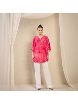First Resort by Ramola Bachchan - Pink Embellished Floral Print Top
