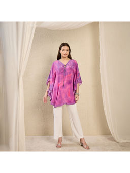 First Resort by Ramola Bachchan - Purple Embellished Floral Print Top
