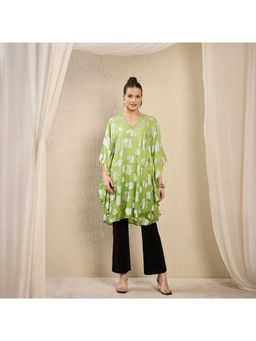 First Resort by Ramola Bachchan - Green Hand Embroidered Ombre Lurex Top