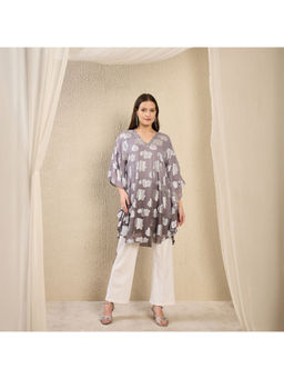 First Resort by Ramola Bachchan - Grey Hand Embroidered Ombre Lurex Top
