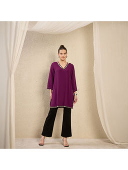 First Resort by Ramola Bachchan - Purple Hand Embroidered Top