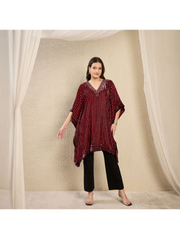 First Resort by Ramola Bachchan - Red Crystal Embellished Silk Velvet Top