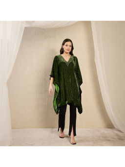 First Resort by Ramola Bachchan - Green Crystal Embellished Silk Velvet Top
