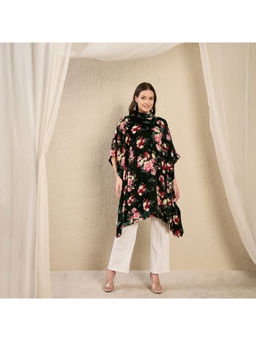 First Resort by Ramola Bachchan - Green Floral Print Crystal Studded Silk Velvet Top