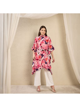 First Resort by Ramola Bachchan - Pink Floral Print Crystal Studded Silk Velvet Top