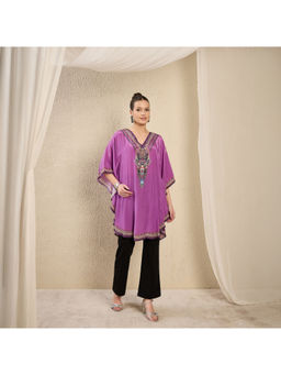 First Resort by Ramola Bachchan - Lavender Apple Cut Embellished Tunic Top