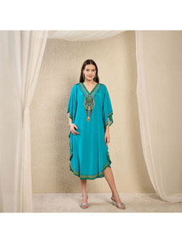 First Resort by Ramola Bachchan - Turquoise Embellished Mid Length Dress