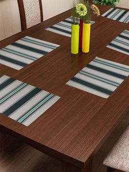 BIANCA - Pvc Placemat for Dining Pack of 6 (Alpine) Stripes Black & Beige 6 Seater