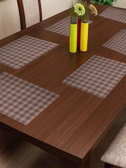 BIANCA - Pvc Placemat for Dining Pack of 6 (Alpine) Check & Khaki & Dk.Khaki 6 Seater