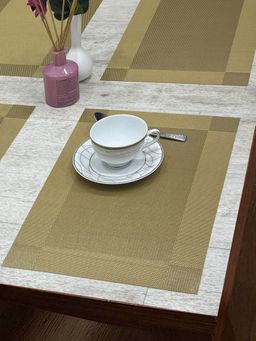 BIANCA - Woven Pvc Placemat for Dining Pack of 6 (Alpine) Gold 6 Seater
