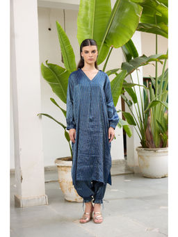 Raas Life - Blue Mohini Tissue Zari Stripe Kurta and Salwar (Set of 2)