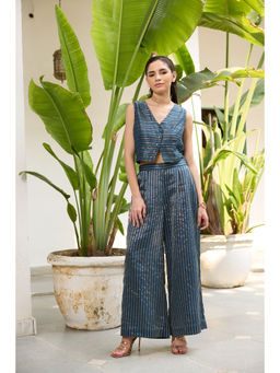 Raas Life - Blue Sabya Zari Chanderi Stripes Co-Ord (Set of 2)