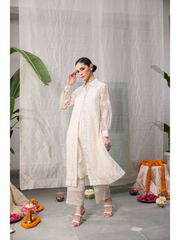 Raas Life - Noor Zari Chanderi Jacket Style Kurta with Inner and Pant (Set of 3)