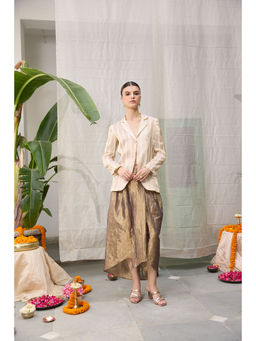 Raas Life - Mrunal Zari Chanderi Stripes Blazer with Skirt (Set of 2)