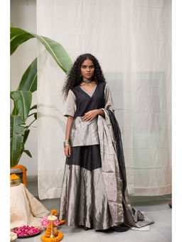 Raas Life - Amala Black Zari Chanderi Kurta with Palazzo and Dupatta (Set of 2)