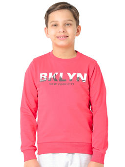 Nuego - Boys Pink Typography Pure Cotton Sweatshirt