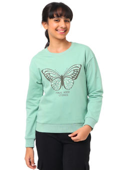 Nuego - Girls Green Print Pure Cotton Sweatshirt