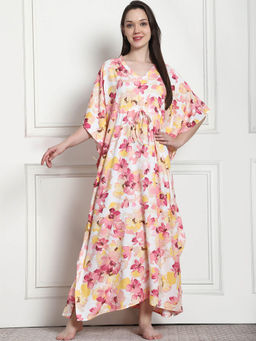 Secret Wish - Floral Print Peach Rayon Kaftan