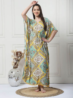 Secret Wish - Geometric Print Yellow Rayon Kaftan