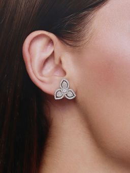 Kai Jewel - Elegant Diamond Studded Floral Sterling Silver Earrings
