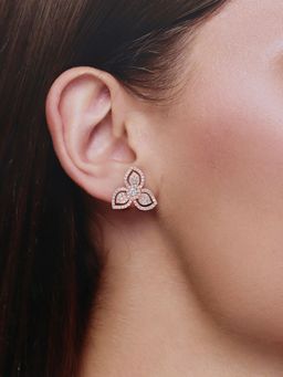Kai Jewel - Elegant Diamond Studded Floral Sterling Silver Rose Gold Earrings