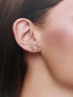 Kai Jewel - Crystal Butterflies Casual Sterling Silver Rose Gold Studs Earrings