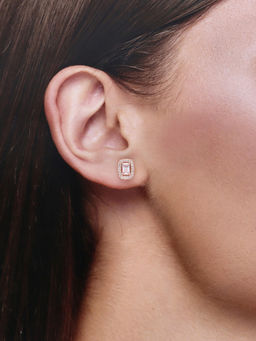 Kai Jewel - Rounded Rectangle Cut Casual Rose Gold Studs Earrings